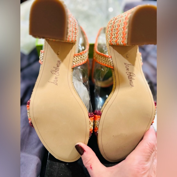 SAM EDELMAN brand new raffia sandals in orange, purple and neutral with beads s9 - Picture 6 of 11